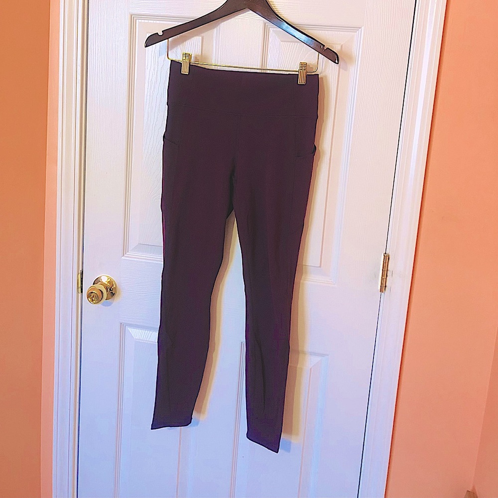 EUC Fabletics Pure Luxe medium burgundy high rise full length tights